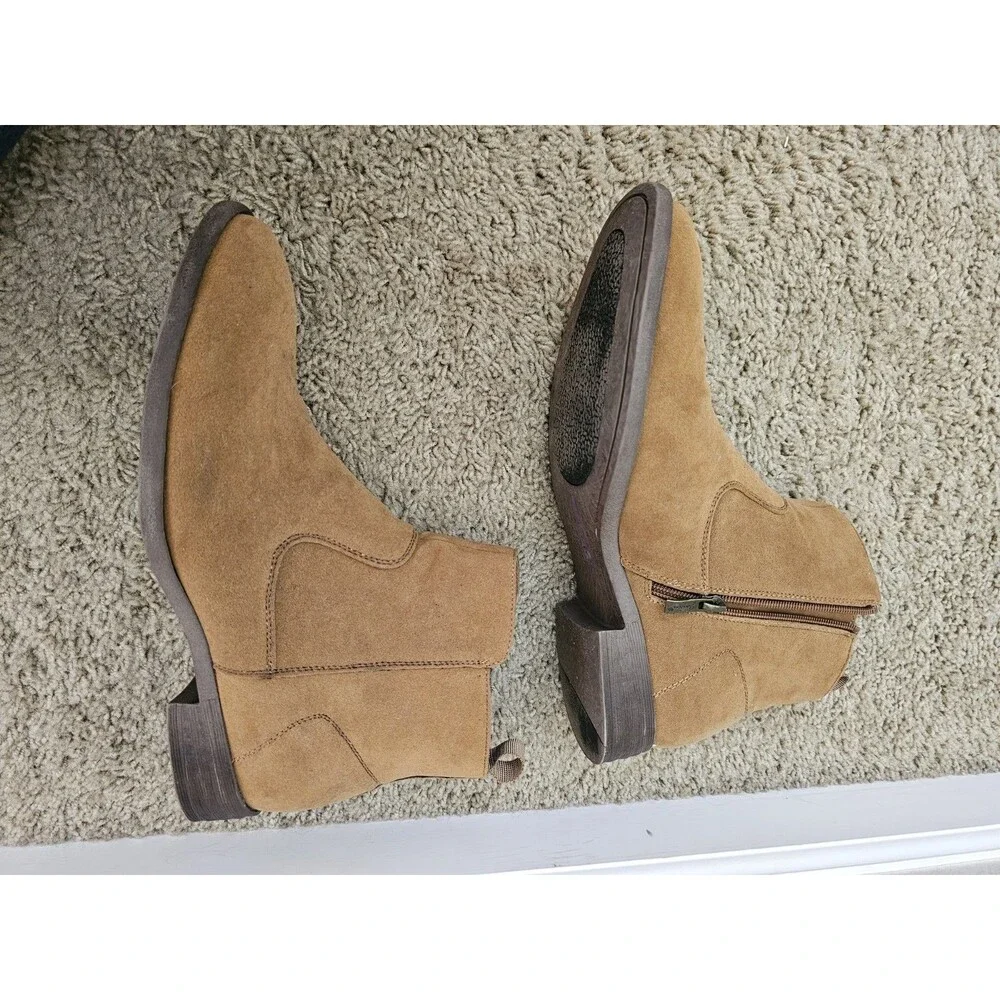 Jonsen Milan Mens 10M Tan Brown Suede Amy Side Zip Ankle Booties Shoes